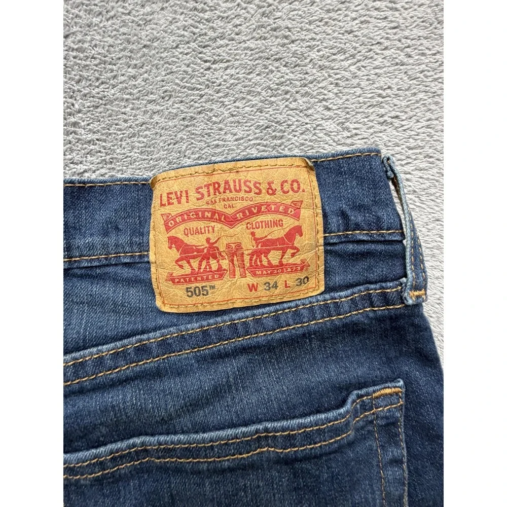 Levis 505 Jeans Mens Measured 34x29 Blue Stretch Straight Leg‎ Medium Wash Pants